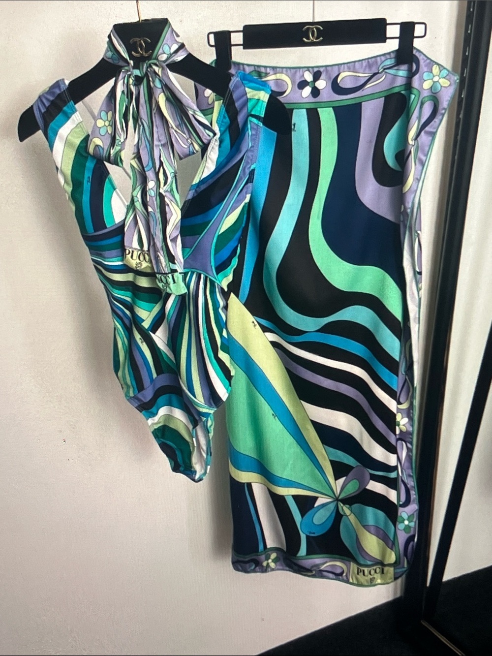Emilio Pucci Multicolor Swirl One-Piece Swim with Coordinating Cover